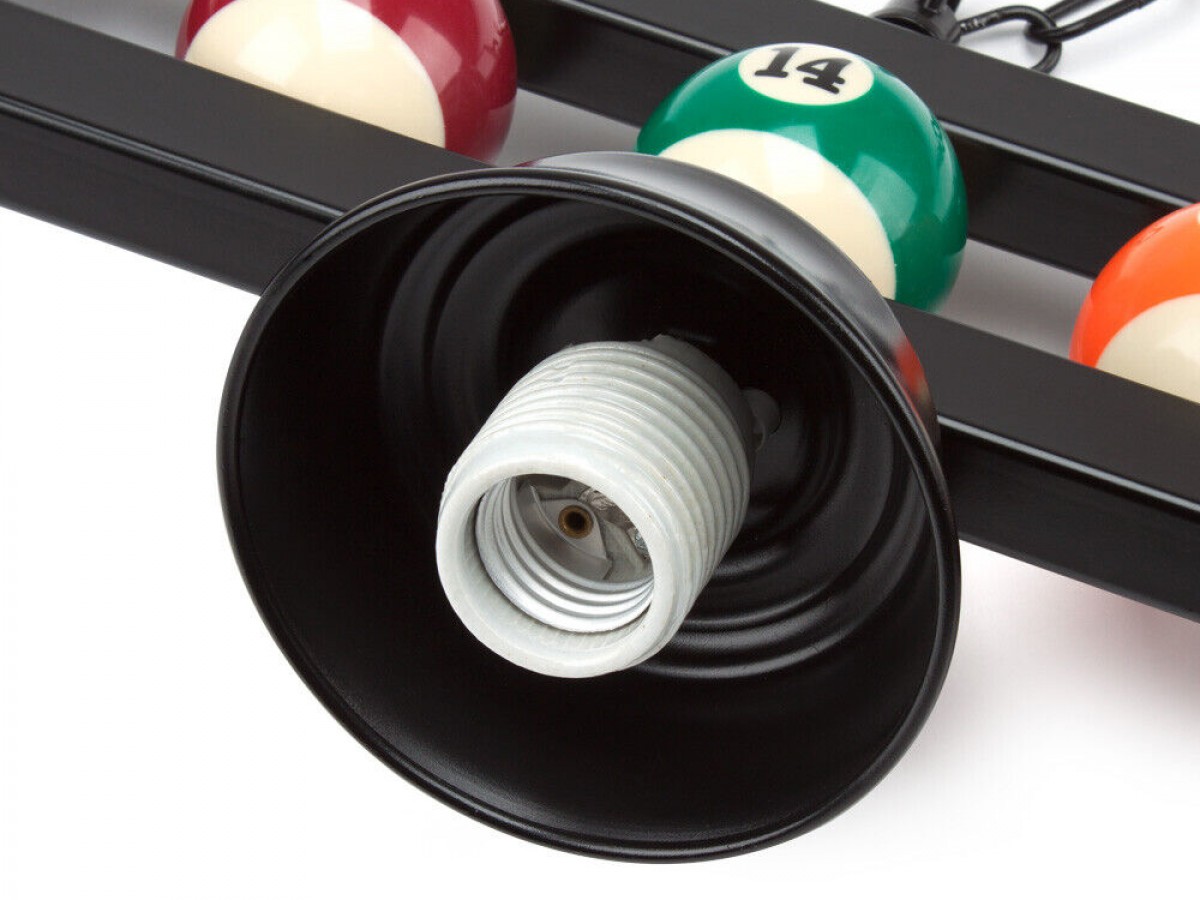 Lampara colgante de 149 cm decorada con ruedo de pool para mesa de billar con 3 sombras de vidrio blanco